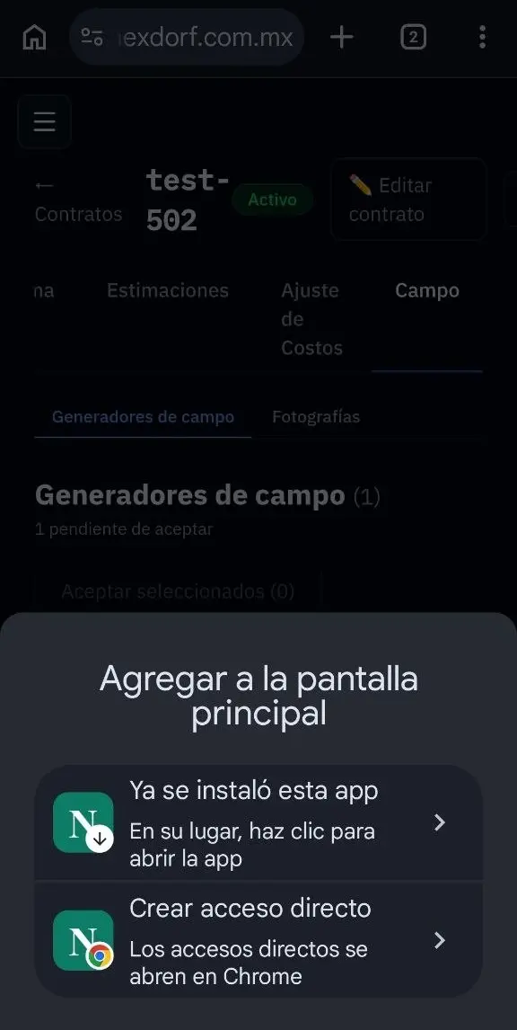 Instalar Campo PWA en Chrome Android